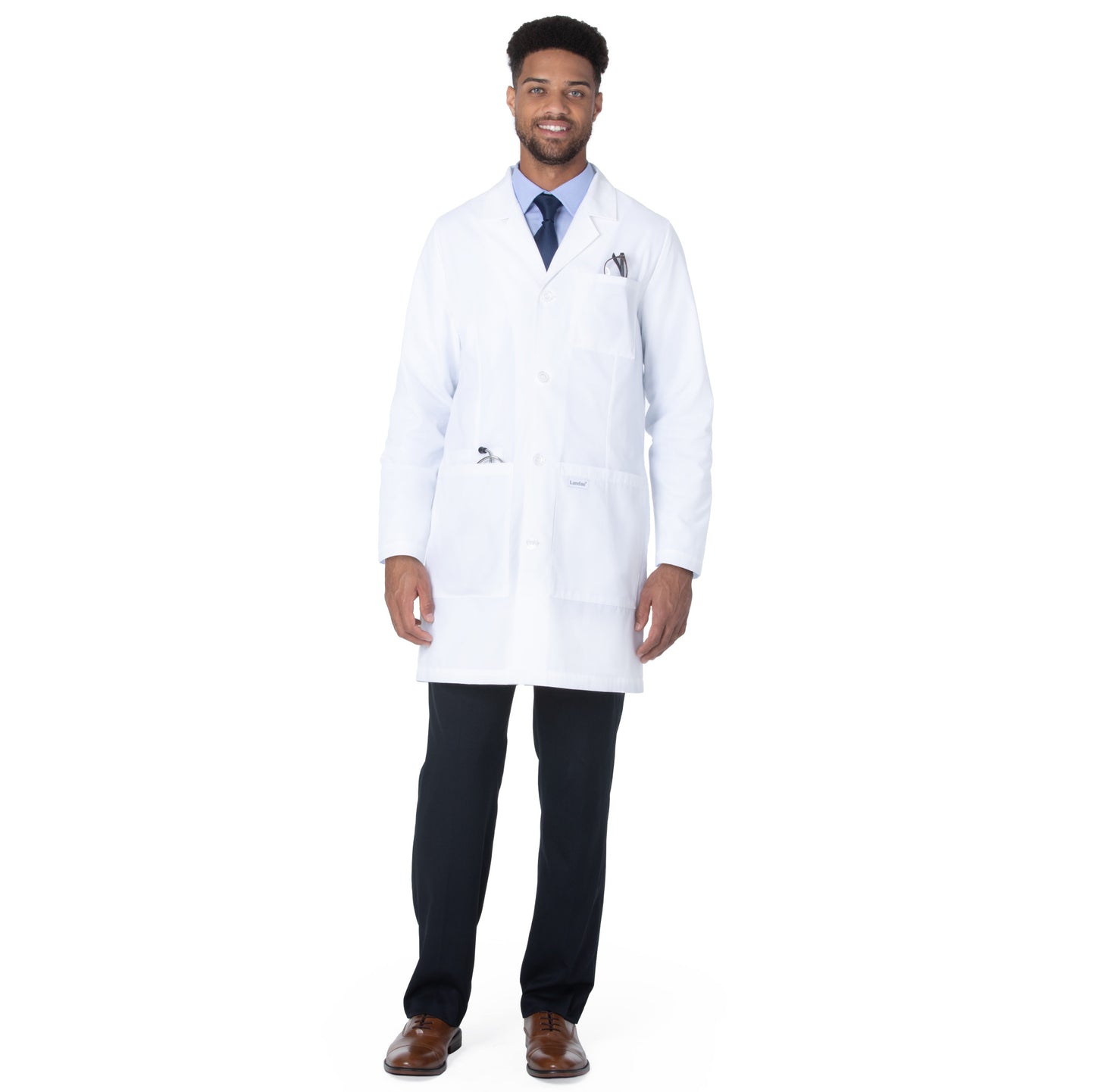 4-Pocket Mid-Length White Coat | White Sanded
