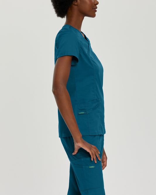 ProFlex 3-Pocket Mock Wrap Neck Top | Caribbean
