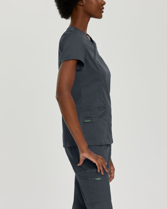 ProFlex 3-Pocket Mock Wrap Neck Top | Graphite