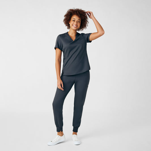 VIBE 2-Pocket V-Neck Top | Pewter