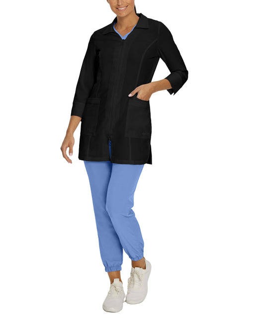 FIT 3-Pocket Mid-Length White Coat  | Black