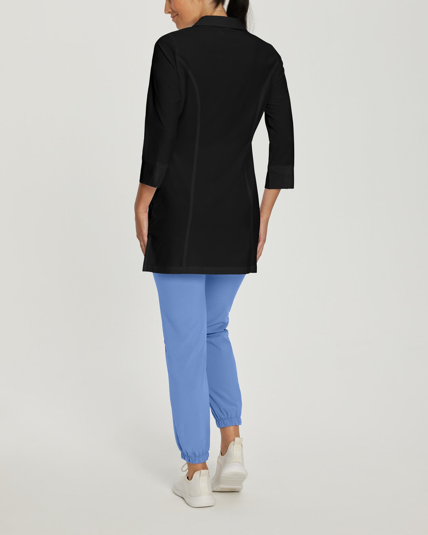 FIT 3-Pocket Mid-Length White Coat  | Black