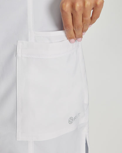 FIT 3-Pocket Mid-Length White Coat  | Black