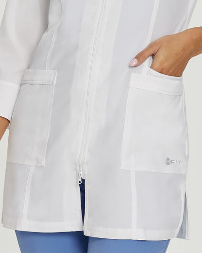 FIT 3-Pocket Mid-Length White Coat  | Black