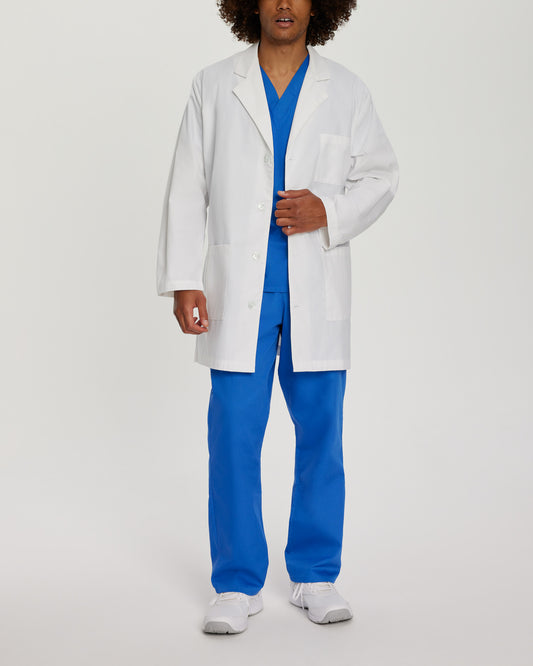 3-Pocket Mid-Length White Coat  | White