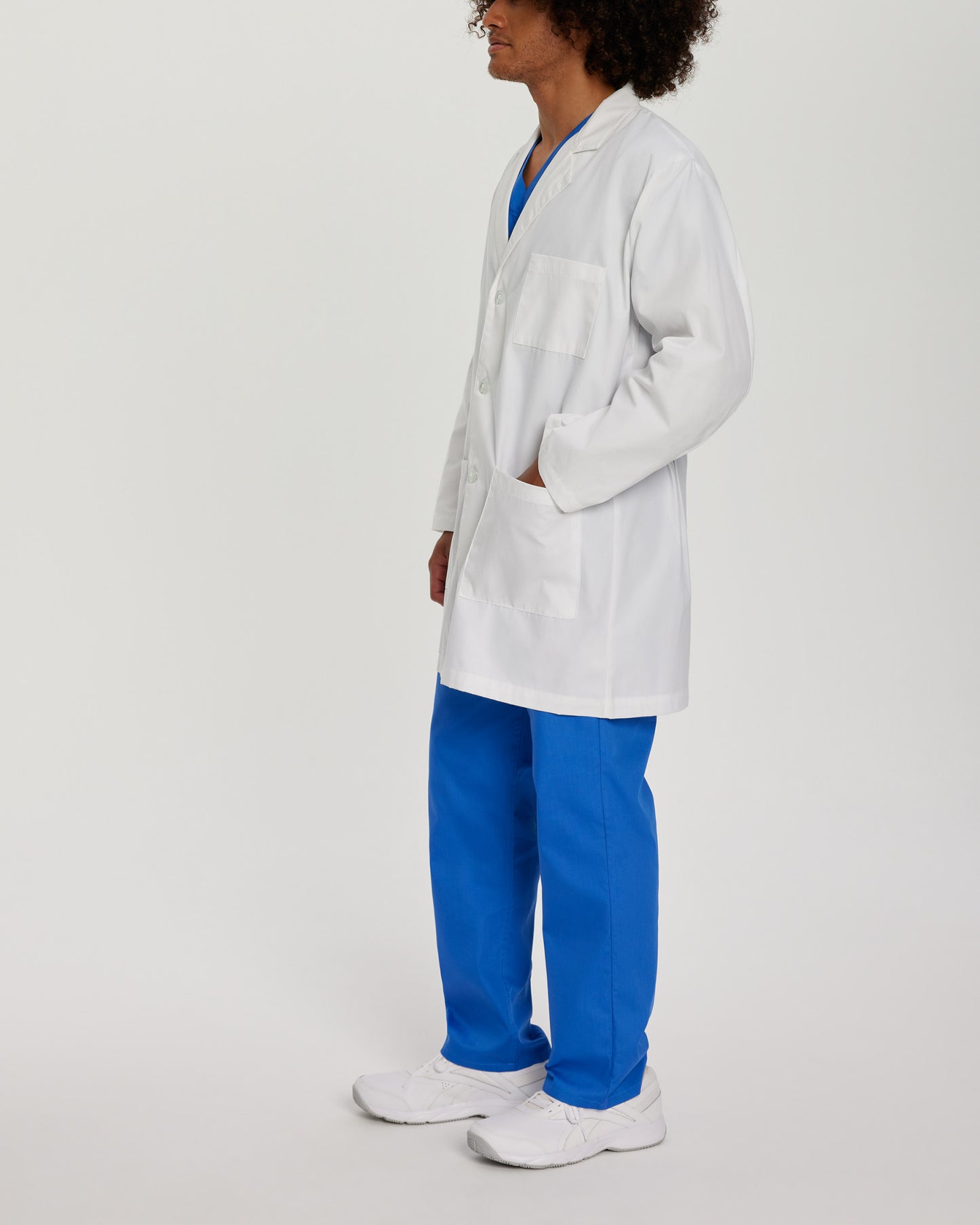 3-Pocket Mid-Length White Coat  | White