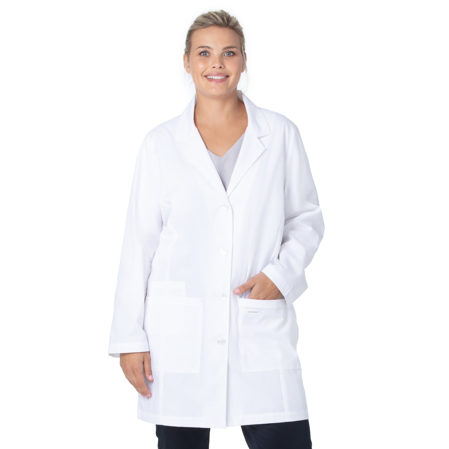 3-Pocket Mid-Length White Coat  | White Sanded
