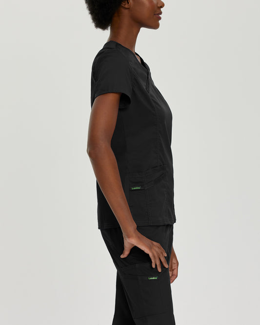 ProFlex 3-Pocket Mock Wrap Neck Top  | Black