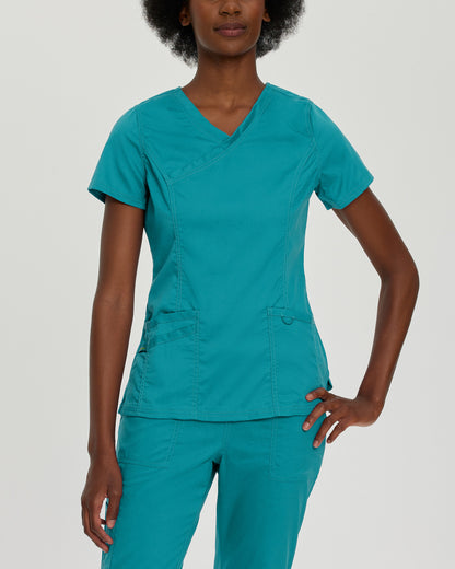 ProFlex 3-Pocket Mock Wrap Neck Top  | Teal