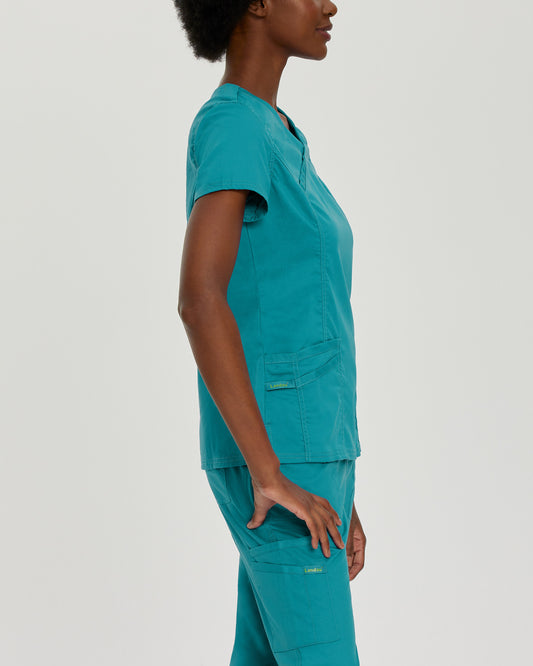 ProFlex 3-Pocket Mock Wrap Neck Top  | Teal