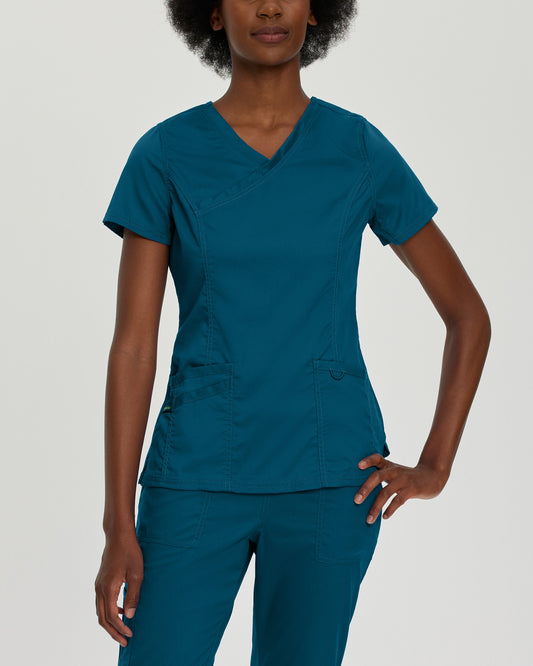 ProFlex 3-Pocket Mock Wrap Neck Top  | Caribbean