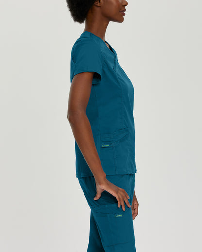 ProFlex 3-Pocket Mock Wrap Neck Top  | Caribbean