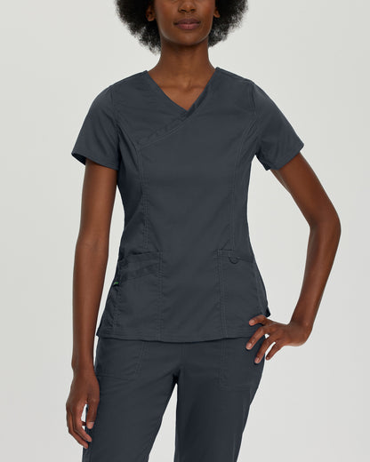 ProFlex 3-Pocket Mock Wrap Neck Top  | Graphite