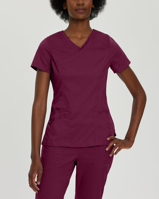 ProFlex 3-Pocket Mock Wrap Neck Top  | Wine