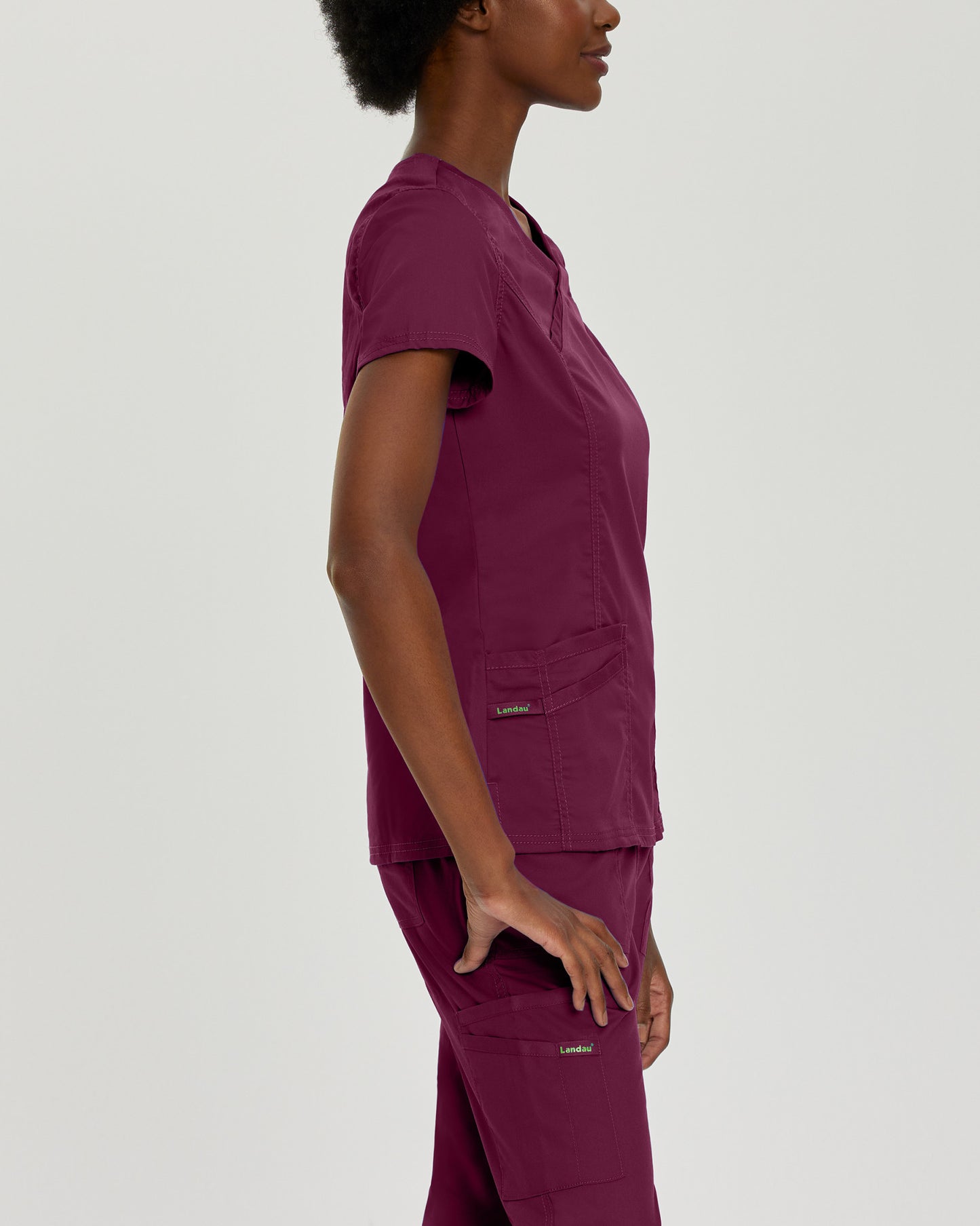 ProFlex 3-Pocket Mock Wrap Neck Top  | Wine