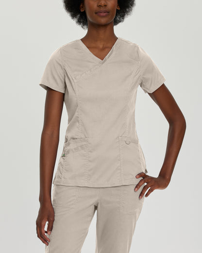 ProFlex 3-Pocket Mock Wrap Neck Top  | Sandstone
