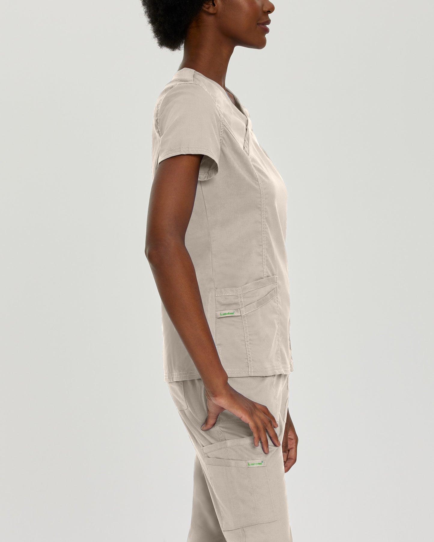 ProFlex 3-Pocket Mock Wrap Neck Top  | Sandstone