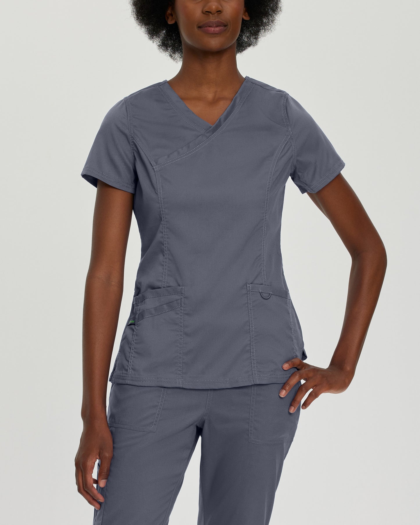 ProFlex 3-Pocket Mock Wrap Neck Top  | Steel