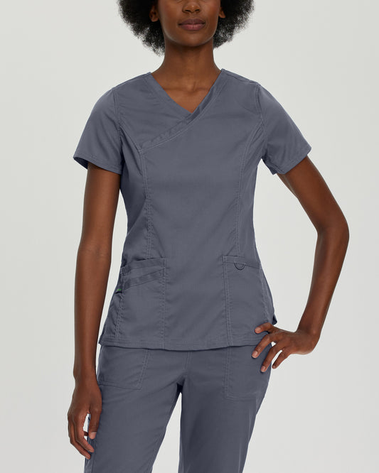 ProFlex 3-Pocket Mock Wrap Neck Top  | Steel