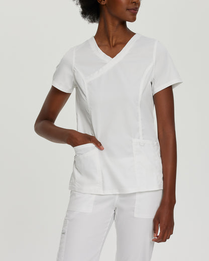 ProFlex 3-Pocket Mock Wrap Neck Top  | White