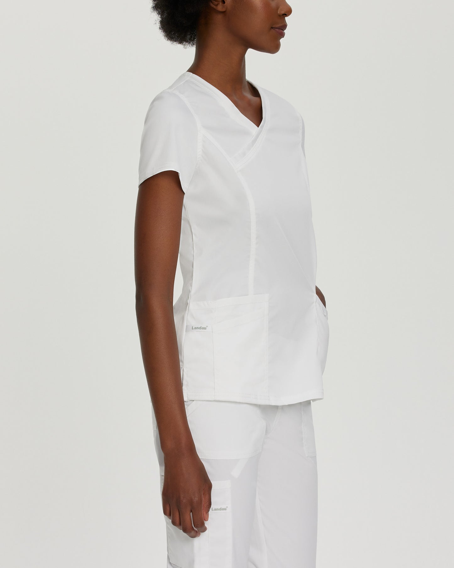 ProFlex 3-Pocket Mock Wrap Neck Top  | White