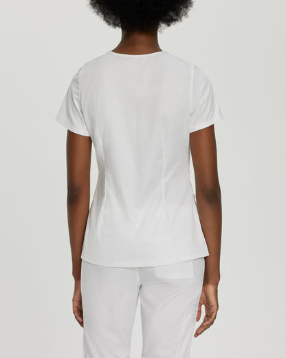 ProFlex 3-Pocket Mock Wrap Neck Top  | White