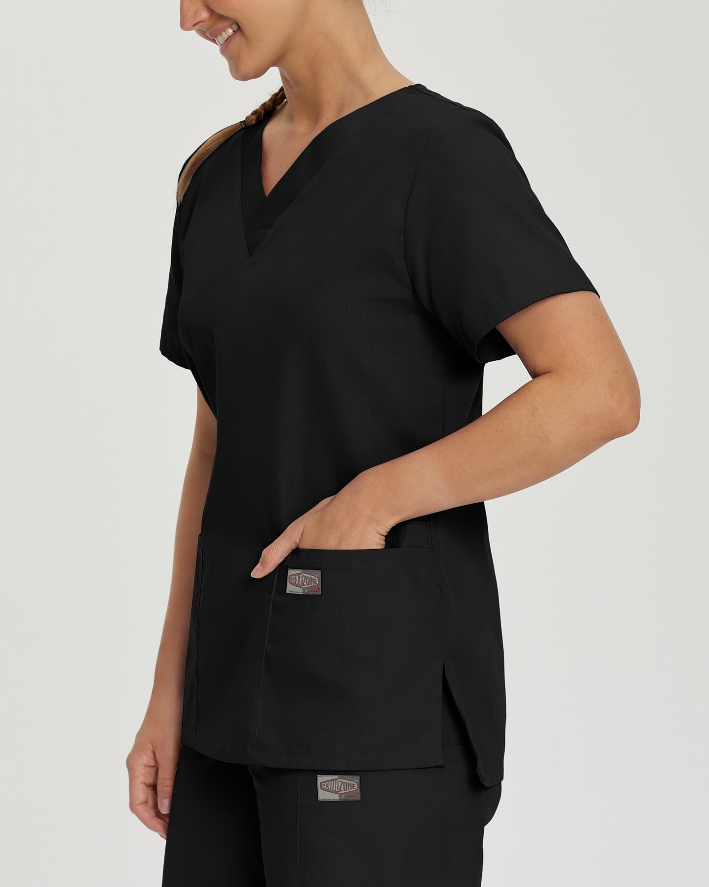 Scrub Zone 3-Pocket V-Neck Top  | Black