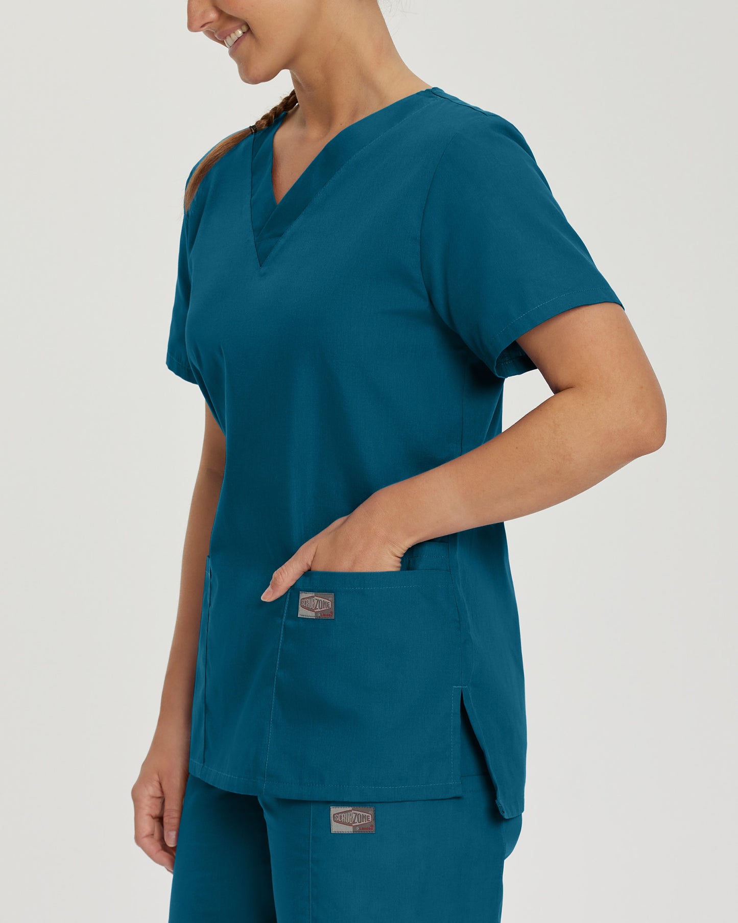 Scrub Zone 3-Pocket V-Neck Top  | Caribbean
