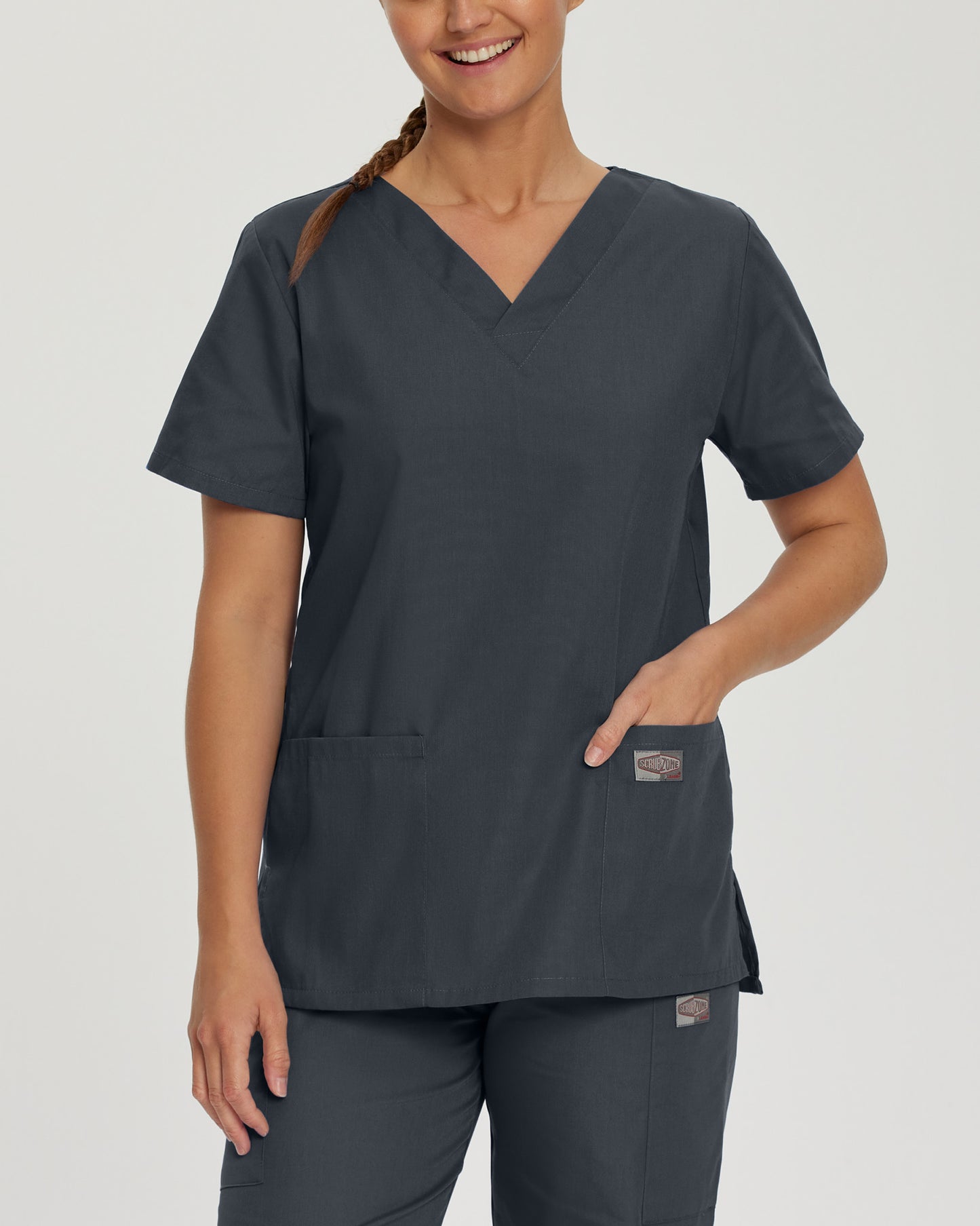 Scrub Zone 3-Pocket V-Neck Top  | Graphite