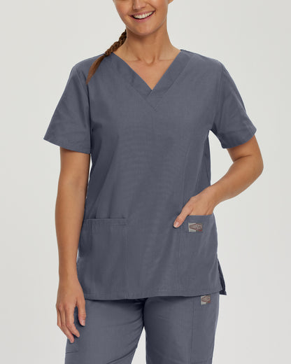 Scrub Zone 3-Pocket V-Neck Top  | Steel