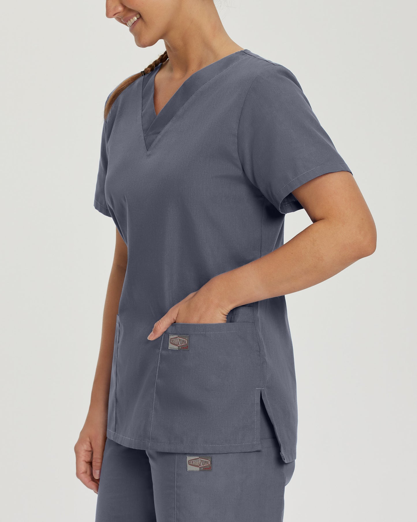 Scrub Zone 3-Pocket V-Neck Top  | Steel