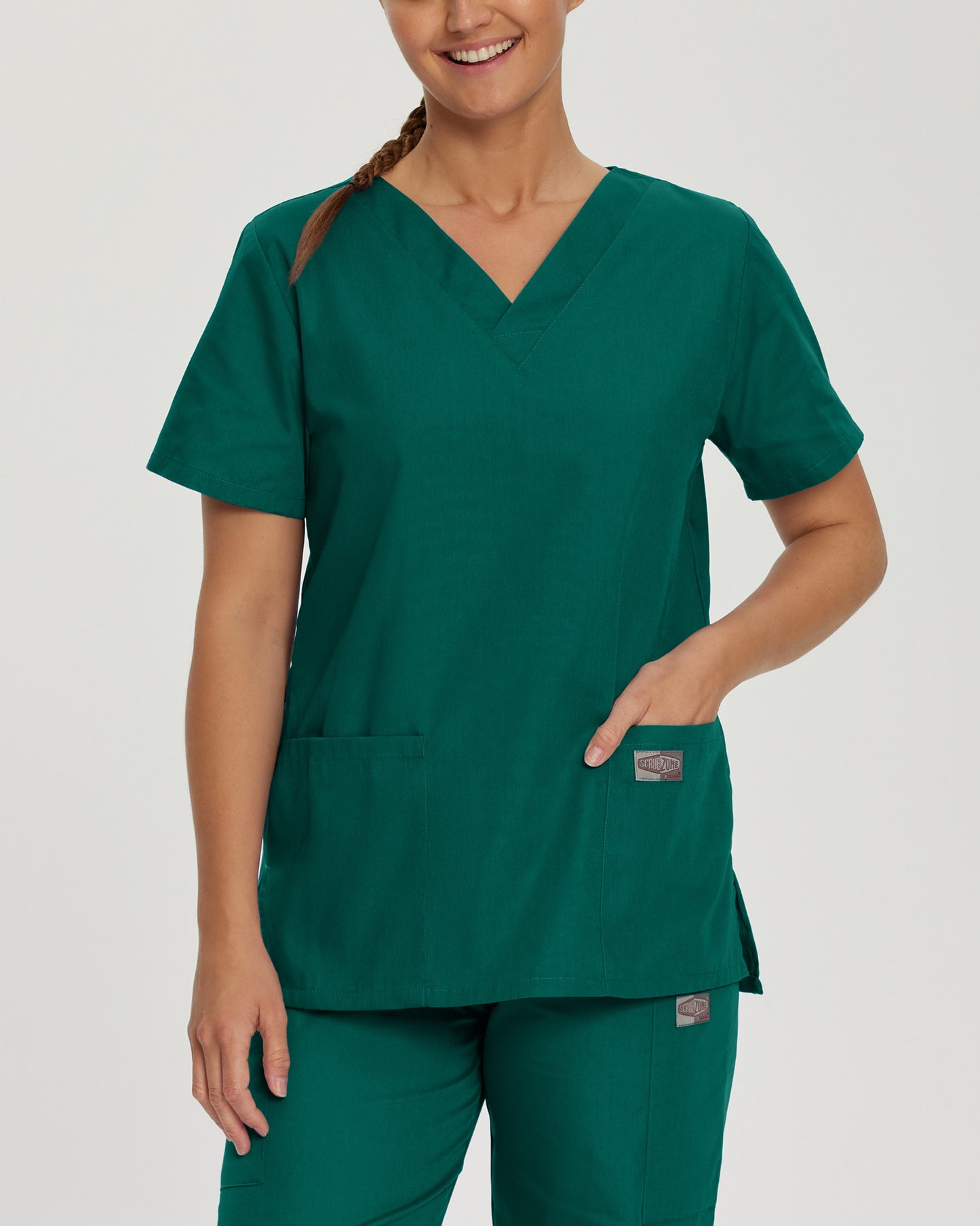 Scrub Zone 3-Pocket V-Neck Top  | Hunter