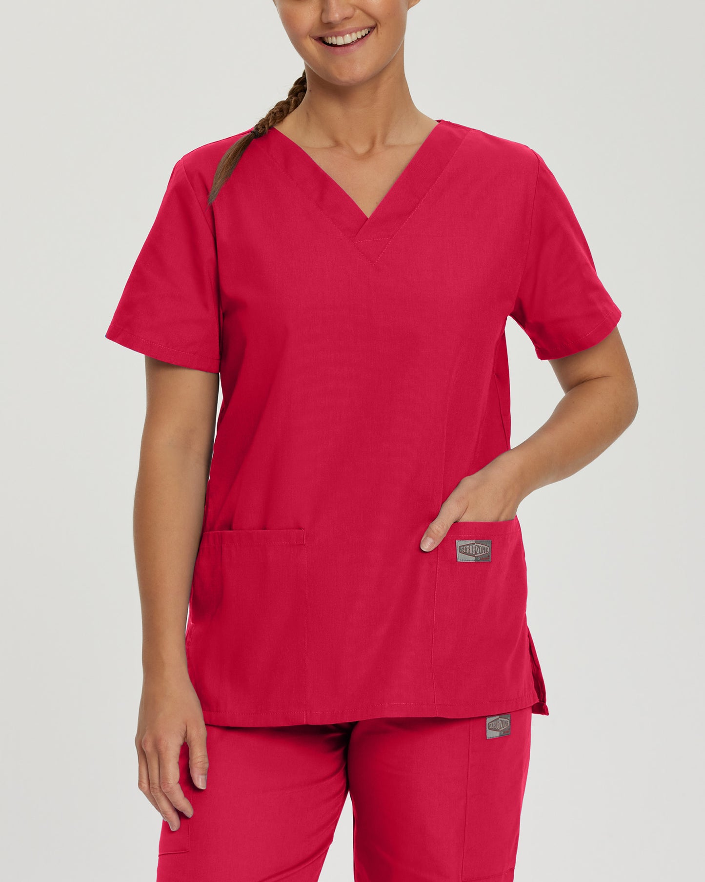 Scrub Zone 3-Pocket V-Neck Top  | Red