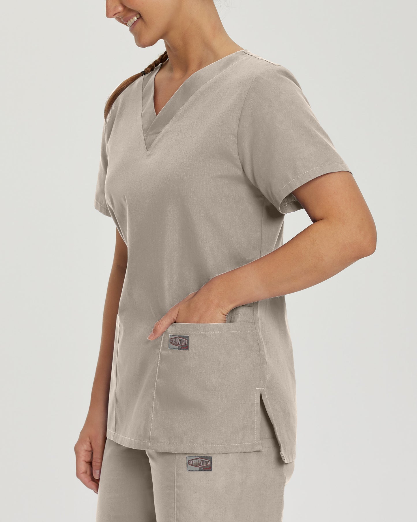 Scrub Zone 3-Pocket V-Neck Top  | Sandstone