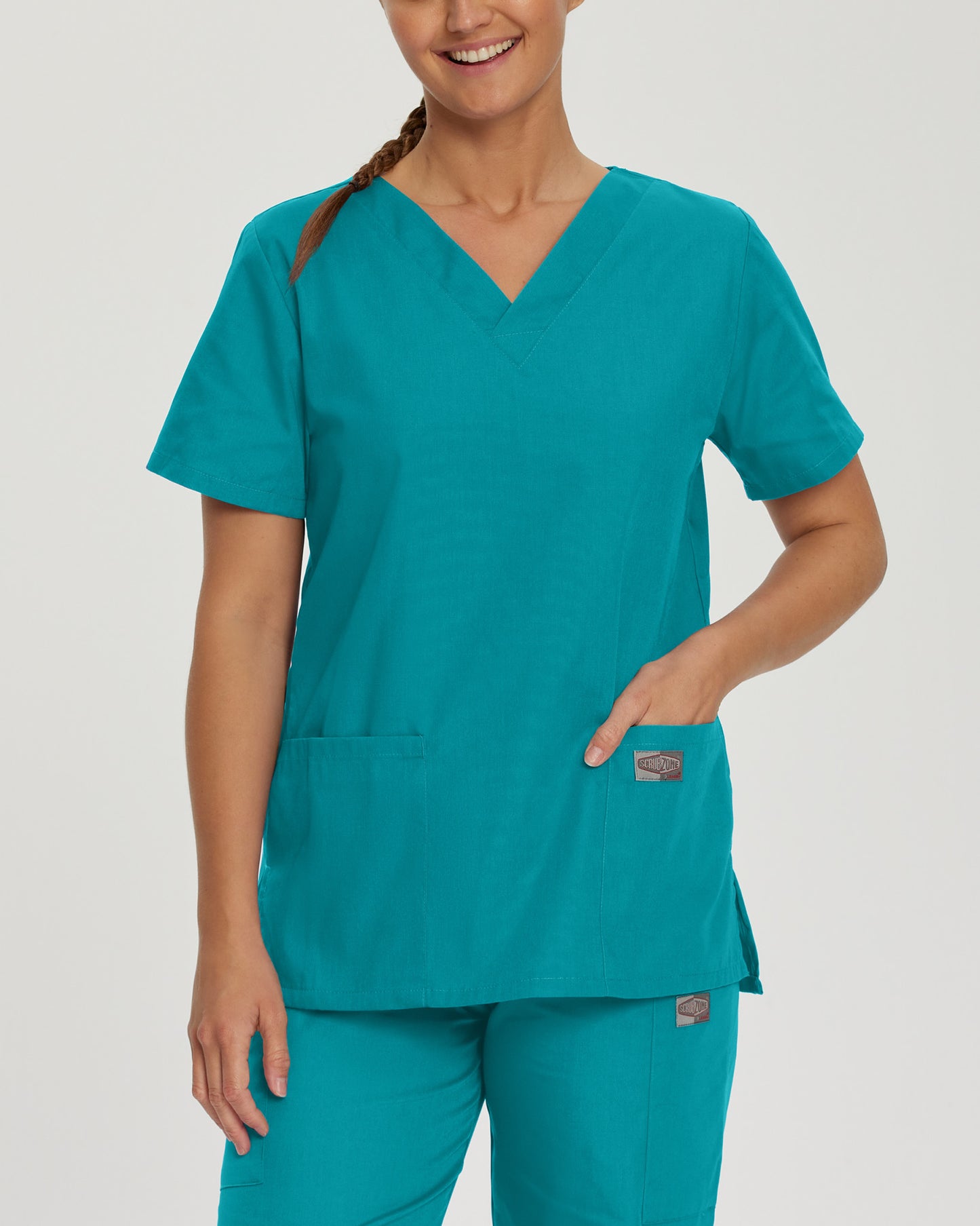 Scrub Zone 3-Pocket V-Neck Top  | Teal