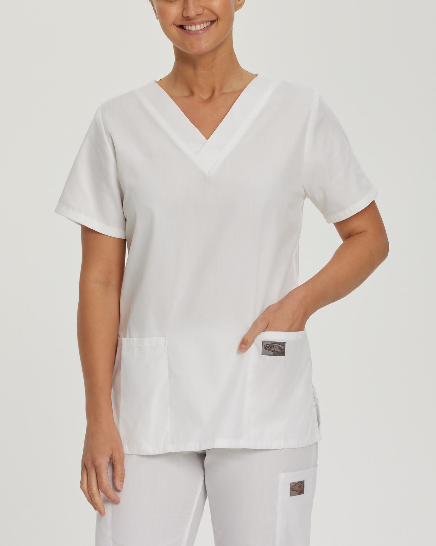 Scrub Zone 3-Pocket V-Neck Top  | White