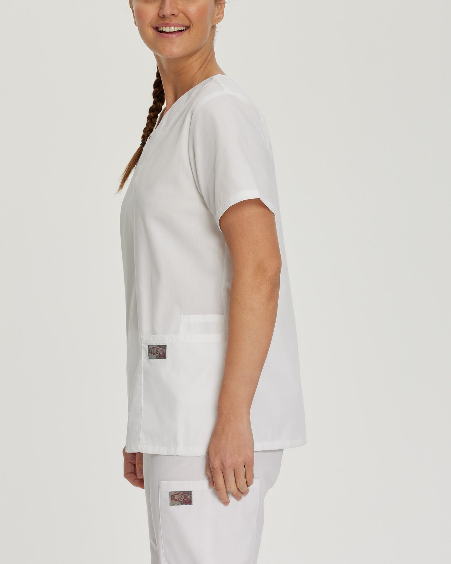 Scrub Zone 3-Pocket V-Neck Top  | White