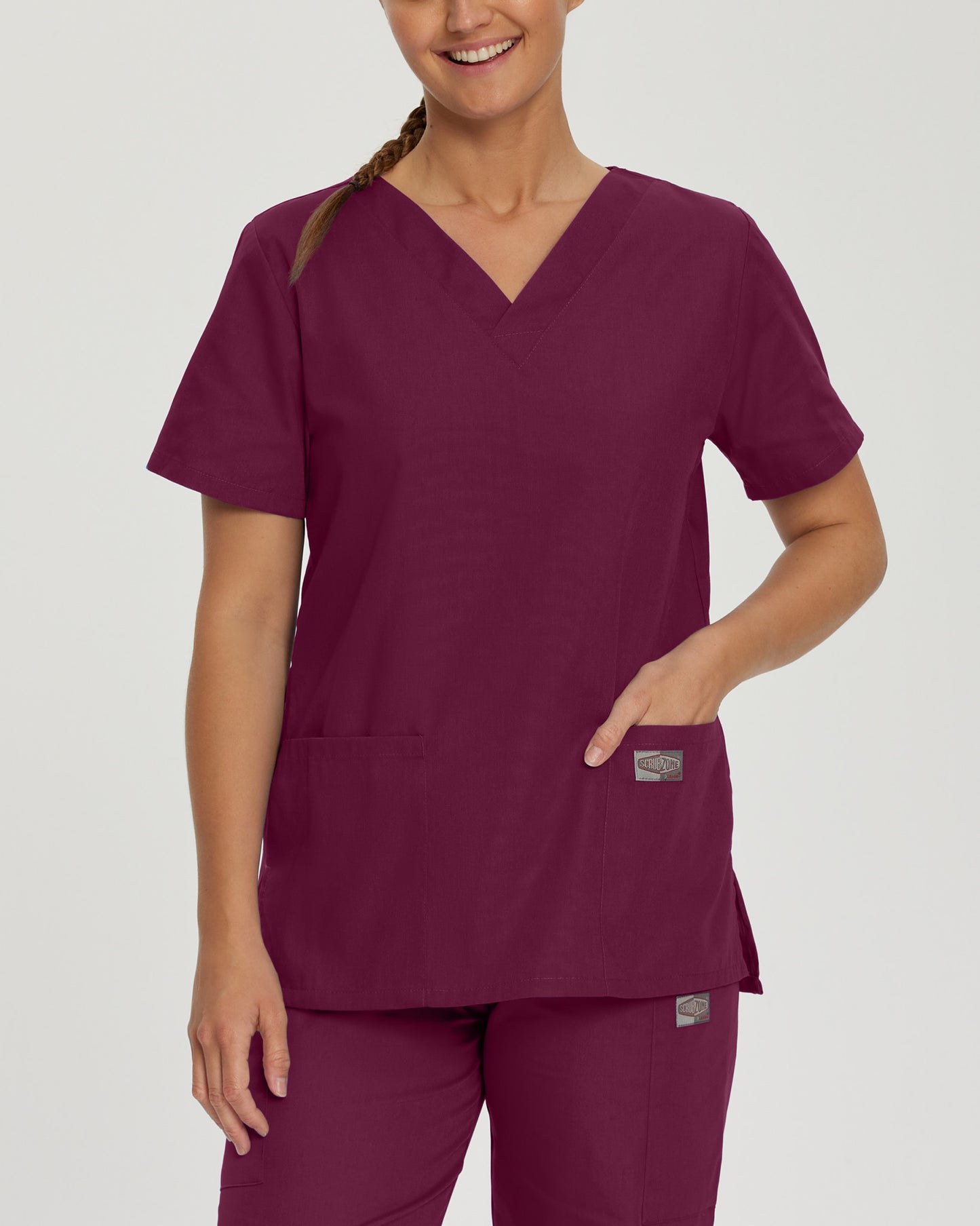 Scrub Zone 3-Pocket V-Neck Top  | Wine