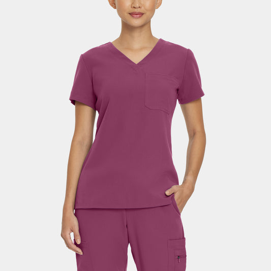 V-Tess 1-Pocket V-Neck Top  | Raspberry Coulis