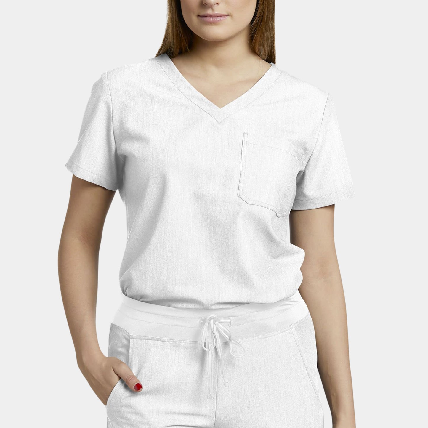 V-Tess 1-Pocket V-Neck Top  | White
