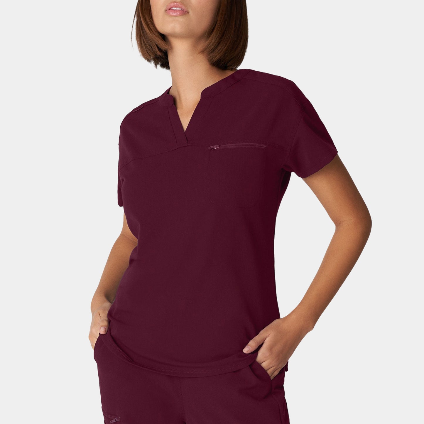 V-Tess 1-Pocket V-Neck Top  | Wine