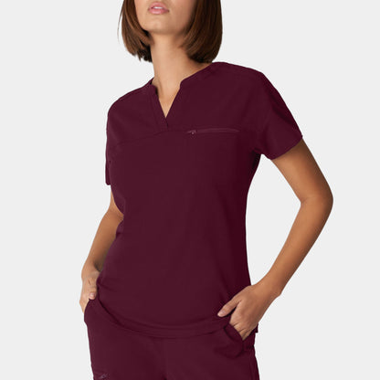 V-Tess 1-Pocket V-Neck Top  | Wine