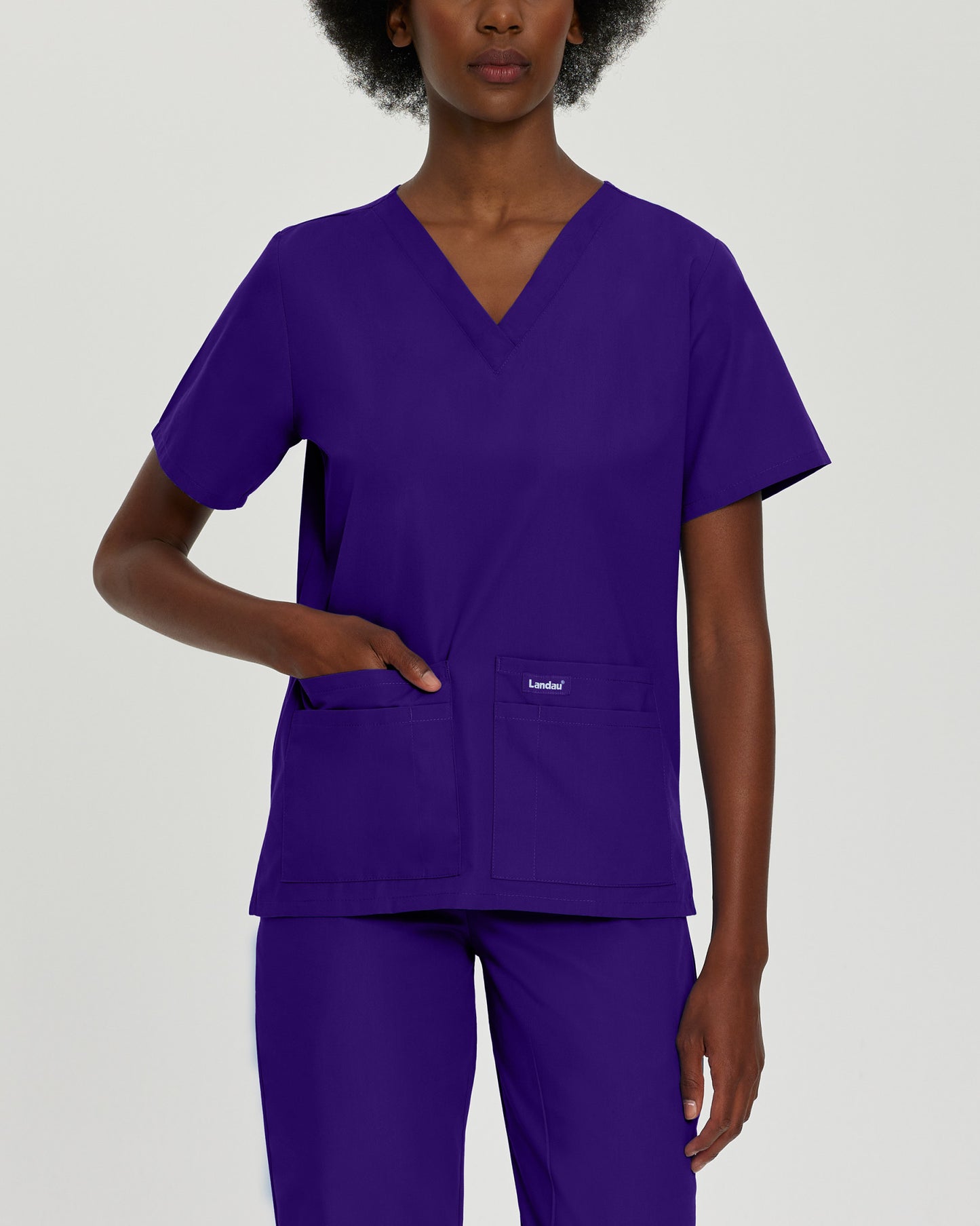 Essentials 4-Pocket V-Neck Top  | Grape