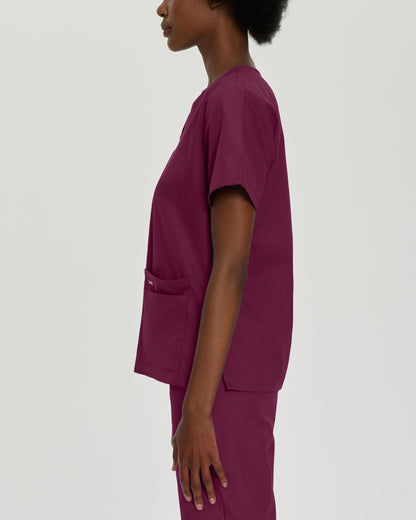 Essentials 4-Pocket V-Neck Top  | Wine