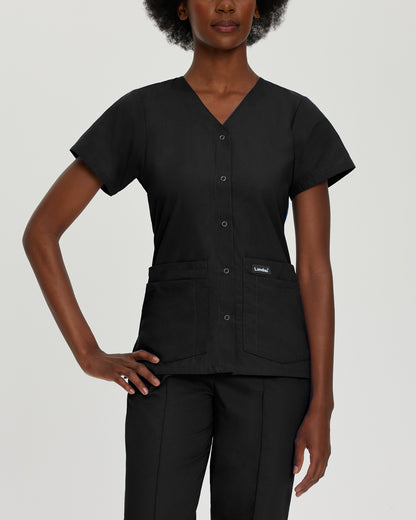 Essentials 4-Pocket V-Neck Top  | Black