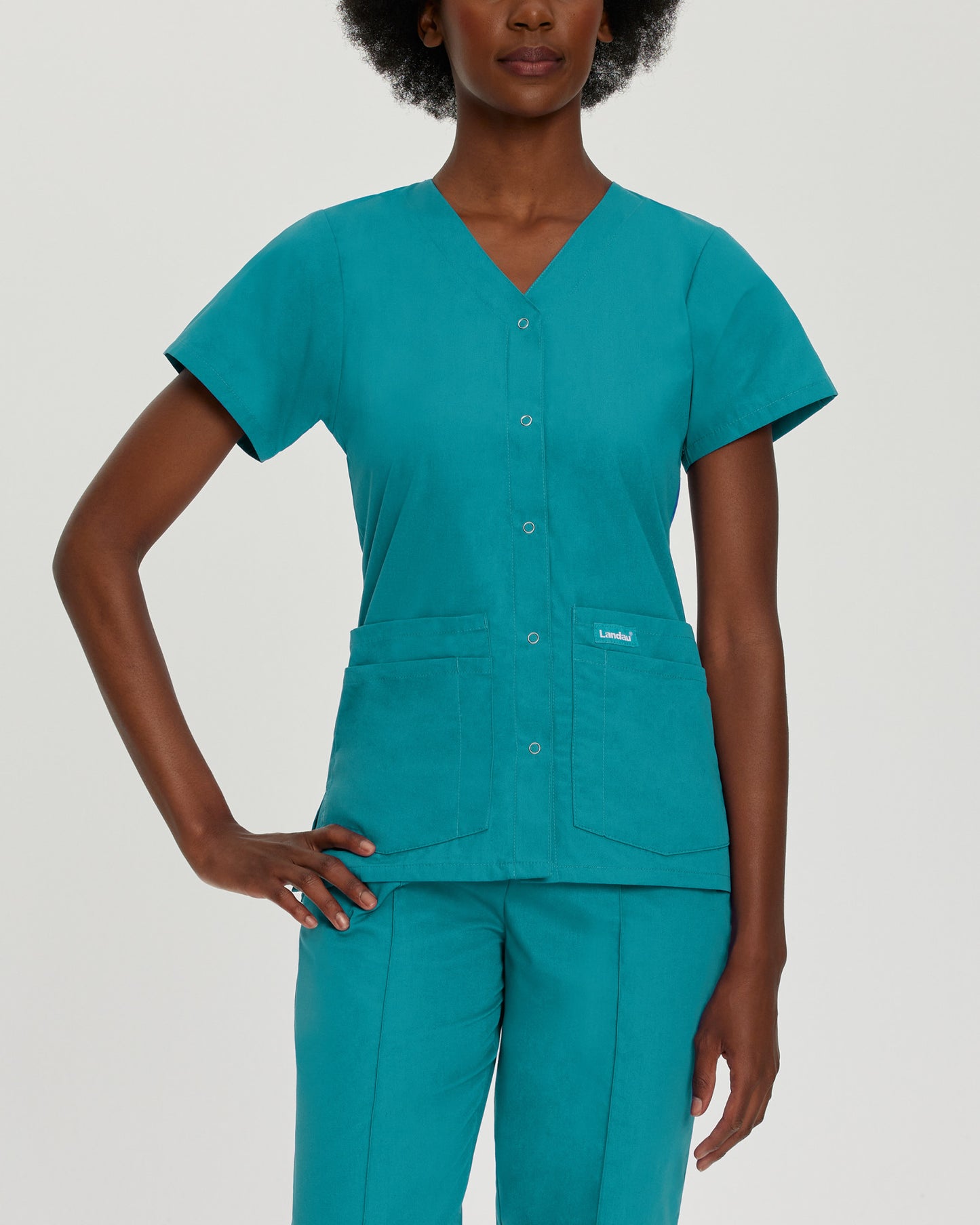 Essentials 4-Pocket V-Neck Top  | Teal
