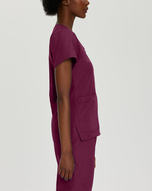 Essentials 4-Pocket V-Neck Top  | Wine