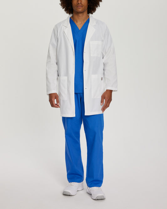 Scrub Zone 3-Pocket Mid-Length White Coat  | White
