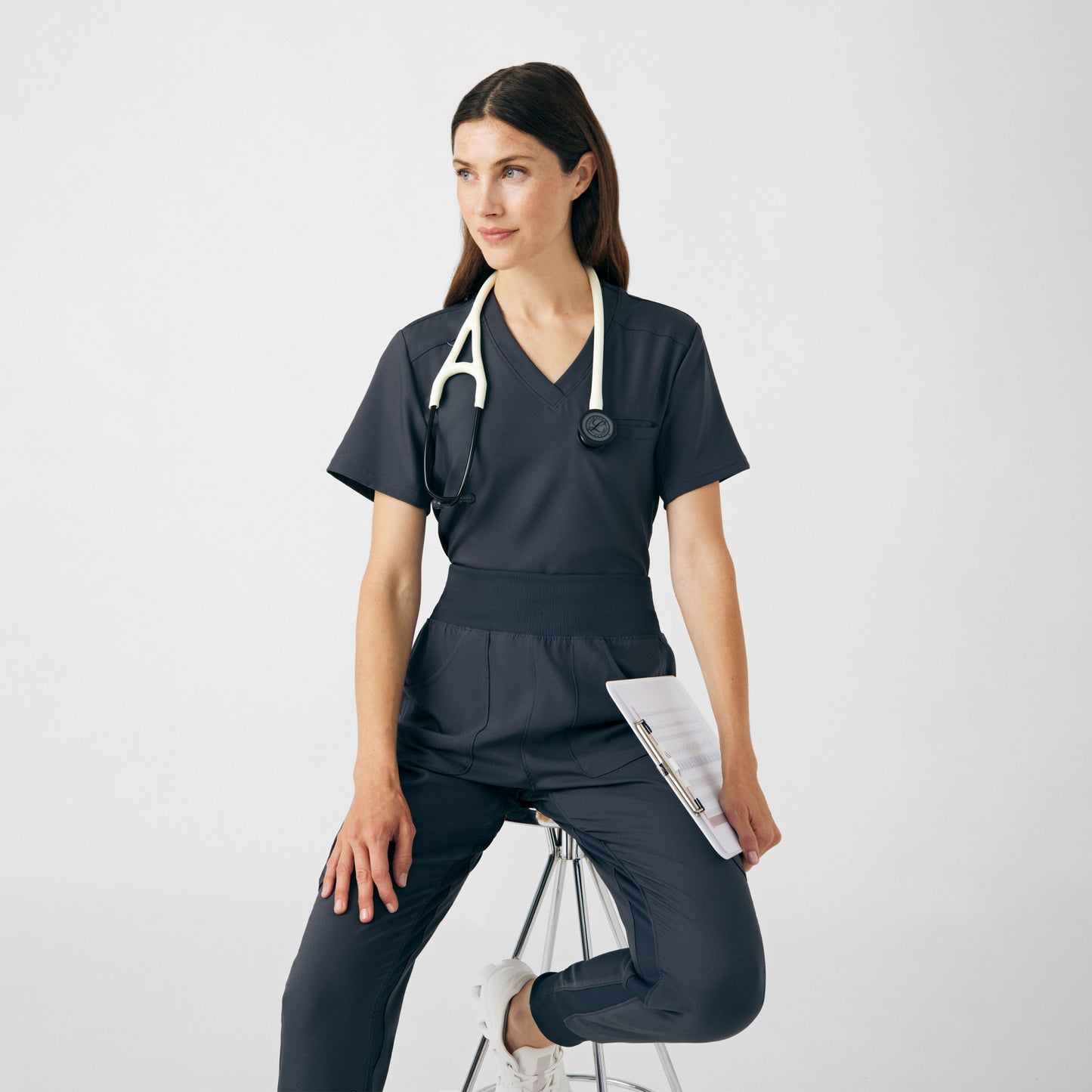 Forward 2-Pocket V-Neck Top  | Pewter