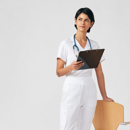 Forward 2-Pocket V-Neck Top  | White